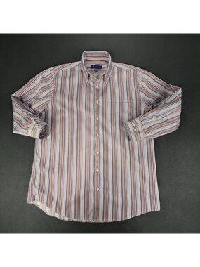 Alan Flusser x Patrick Assaraf  Mens L Multicolor Stripe 3/4 Sleeve Shirt  EUC